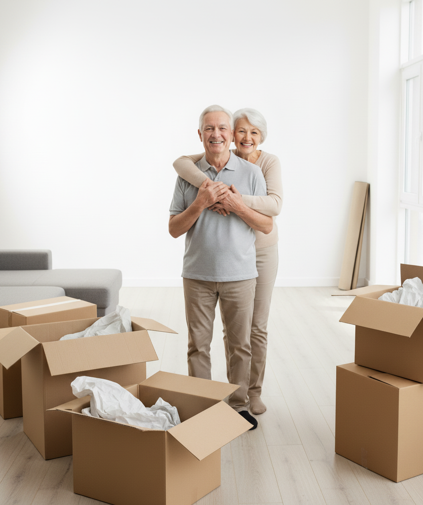 Happy senior couple receiving compassionate moving help in Maryland